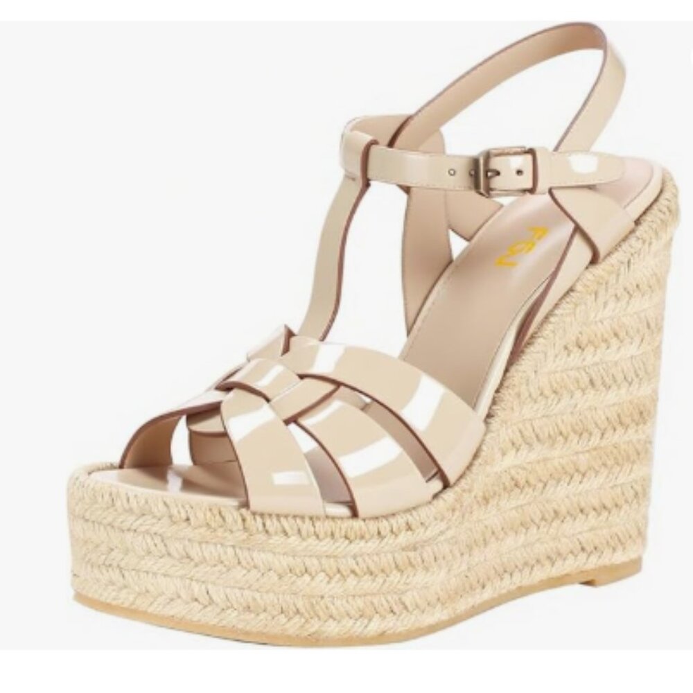 FSJ Nude Strappy Platform Sandals